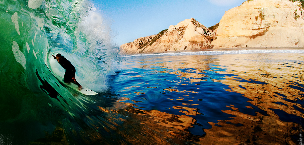 Man surfing - wave tube